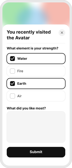 WhiskrKit survey shown as a bottom sheet